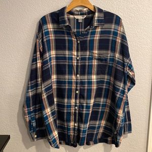 Teal Blue/Peach Pink Plaid Button Up - Old Navy